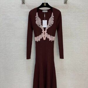 Self-Portrait lace-trimmed long knit dress